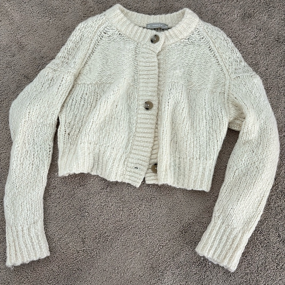 EverLane Medium Button Down Cream Colored Sweater
